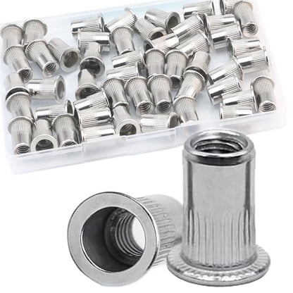 5/16''-18 UNC Rivet Nut, 50Pcs 304 Stainless Steel Flat Head Rivnut Threaded Insert Nutsert - color: Silver, size: 5/16''-18