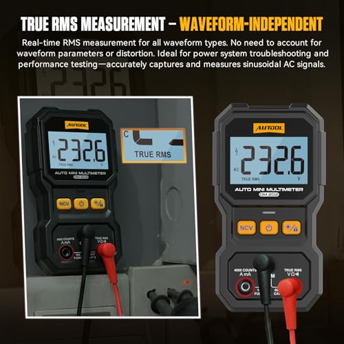AUTOOL DM202 Mini Digital Multimeter, Auto-Ranging 4000 Counts True RMS NCV Non-Contact Voltage Tester, 600V AC/DC Voltmeter with Backlight, Automotive Electrical Diagnostic Tool