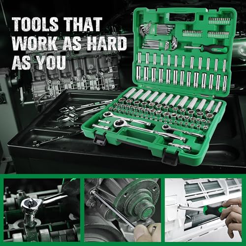 SK Mechanics Tool Set, 1/4'' & 3/8'' & 1/2'' Drive Sockets, SAE & Metric | 149-Piece Tool Kit with 216-P Quick-Release Ratchet, SuperKrome Finish, Heat Treated, with Storage Suitcase