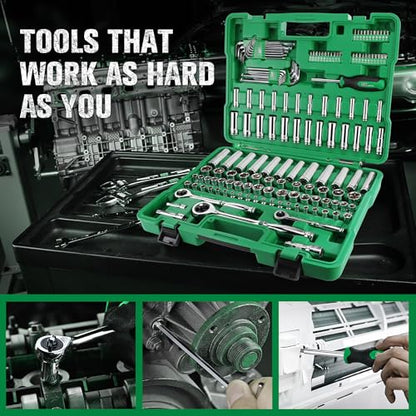 SK Mechanics Tool Set, 1/4'' & 3/8'' & 1/2'' Drive Sockets, SAE & Metric | 149-Piece Tool Kit with 216-P Quick-Release Ratchet, SuperKrome Finish, Heat Treated, with Storage Suitcase
