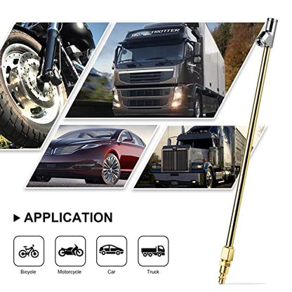 LUMITECO 2-Way Connection 13.8" Extended Air Chuck Set, 1/4 in FNPT Straight Foot Dual Head Tire Inflate Chuck with Standard Brass Quick Plug, Tire Air Compressor Fill Kit for Truck RV Dually Tires - size: 14'' - Solid Brass