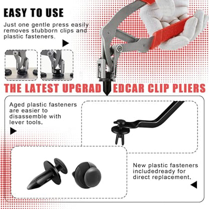 Car Clip Pliers, 4-in-1 Car Trim Removal Tool Kit with Clip Removal Pliers, 8in & 12in Fastener Tools, 20 Pcs Automotive Clips, 17-4 Stainless Steel, for Door Panel, Bumper, Fender Fastener Removal