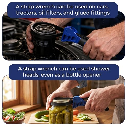 2-Pack Adjustable Rubber Strap Wrench Set, 8" & 6"- Heavy Duty Non-Slip Oil Filter Wrench & Jar Opener Tool, Multi-Purpose Strap Wrench for Pipes, Plumbing, Bottles & Automotive Repair