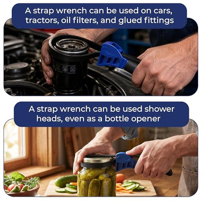 2-Pack Adjustable Rubber Strap Wrench Set, 8" & 6"- Heavy Duty Non-Slip Oil Filter Wrench & Jar Opener Tool, Multi-Purpose Strap Wrench for Pipes, Plumbing, Bottles & Automotive Repair