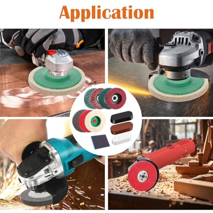 18 Pack 4 Inch Buffering Wheels Polishing Kit with Compound for Angle Grind | Includes 14 Pcs Nylon Fiber Flap Disc & Wool Felt Polishing Wheel, 3 Pcs Buffing Compounds and Sanding Sponge