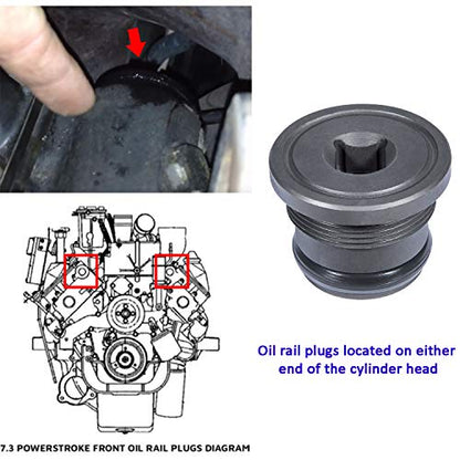 Oil Supply Rail End Plugs & Gasket/O-Rings 4C3Z6026CA for 94-03 7.3L Ford Powerstroke (Set of 2)