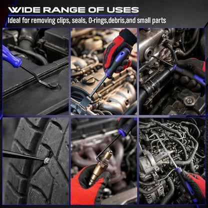 17PCS Pick and Hook Tool Set with Magnetic Pickup Tool, Trim Removal Tools, Clip Removal Plier, Fastener Removers and Gasket Scraper for Automotive, O-Ring, Gasket, Hose, Panel Removal and Car Repair - color: 17PCS Full Removal Tool Kit