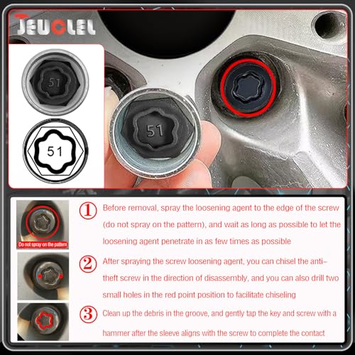 51 Wheel Locking Nut Key for BMW, Socket Adapter (OD 27mm-ID 25mm) | Wheel Lock Nut Socket Adapter, Anti-Theft Lug Nut Removal Tool, Anti-Theft Screw Remover, Repair Tool, Tyre Fitting, garage - color: Socket 051