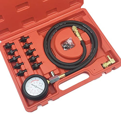 Engine Compression Tester Kit Petrol Fuel Cylinder Pressure Gauge Automotive Gauge Tool Set Testing Range 0-140 Oil Pressure Tester Kit & Tool for Engine Diagnostic