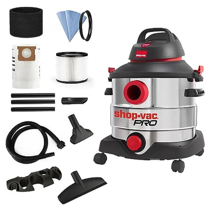Shop-Vac 8 Gallon 6.0 Peak HP Wet/Dry Vacuum, Stainless Steel Tank, Portable Shop Vacuum with Multifunctional Attachments for Jobsite, Garage & Workshop. 5989400 - size: 8 Gallon