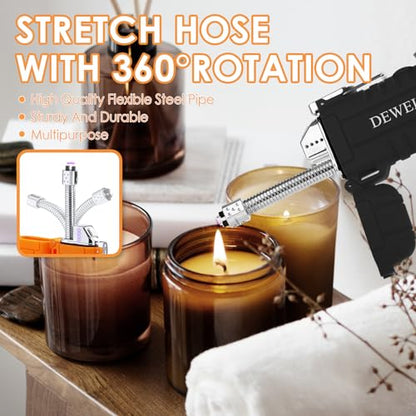 DEWEL Rechargeable Electric Arc Lighter, Waterproof USB C Lighter with LED Battery Display, Flashlight, and 360° Flexible Extendable Neck, Perfect for Candle, Camping, and Outdoor Adventure
