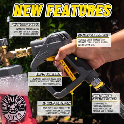 Chemical Guys, Snubby Short Pressure Washer Gun with Foam Cannon Attachment | Short-handle gun fits gas and electric washers for better control, pairs with a foam cannon for thick suds