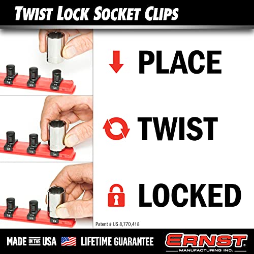 Ernst Manufacturing ERN8442 1/2 Inch Drive Dura-Pro Twist Lock Socket Clips – 15-Pack | Fits on Ernst Rail Socket Organizers | Holds Sockets Securely with Twist-Lock Mechanism | 96 Size Labels Include - size: 1/2-Inch