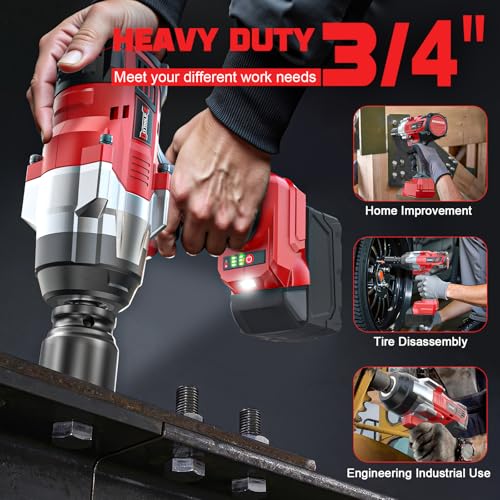 DIYtoolifz 3/4" Cordless Impact Wrench Compatible with Milwaukee 18V Battery: 1850FT-LBS(2500N.m) High Torque Impact Driver, Auto-Stop Reverse, 4-Speed Heavy Duty Impact for Car/Truck/Mower(Bare Tool) - size: 3/4 inch, style: Compatible with Milwaukee 18V