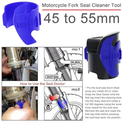 Windance Motorcycle Front Fork Repairing Tool Kit,Fork Seal Saver Cleaner Shock Repairing Absorber Tool 45mm-55mm + Fork Suspension Oil Level Measurement Gauge Oil Syringe Tool (Blue)
