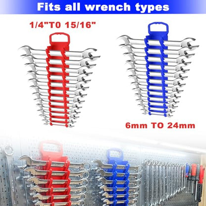 Magnetic Socket Organizer Set, 8PCS Socket Holder Organizer with 6 Socket Trays & 2 Wrench Racks, 1/4", 3/8", 1/2" Metric & SAE Tool Box Organizer for Garage, Toolbox, (Socket, Wrench not Included) - size: 8Pcs Socket Set