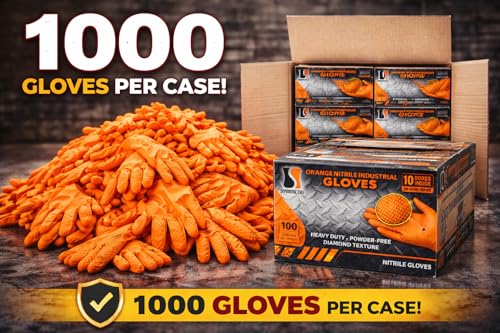 AroCare 8 Mil Orange Nitrile Gloves,3D Raised Diamond Texture-Latex & Powder Free-Industrial, Mechanic - size: Large, style: Case of 1000
