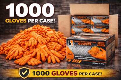 AroCare 8 Mil Orange Nitrile Gloves,3D Raised Diamond Texture-Latex & Powder Free-Industrial, Mechanic - size: Medium, style: Case of 1000
