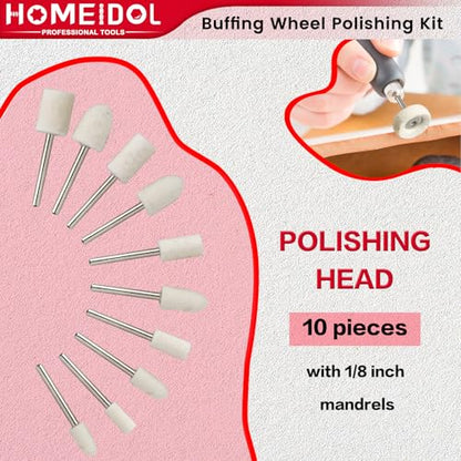 72 PCS Buffing Wheel Polishing Kit Compatible with Dremel, with Polish Compound, Rotary Tool Accessories with 1/8" Shank, Abrasive Wheel Buffing Polishing Wire Brushes Wool Felt Cotton Mounted - style: Style 2
