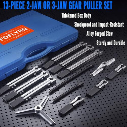 6 in 1 Gear Puller Set,13pcs 2 Jaw & 3 Jaw Bearing Flywheel Puller Kit with Reversible Jaws,Cr-V Steel Heavy Duty Pulley Puller Tool for Pulley Gear Bearing Flywheel Removal. - color: blue