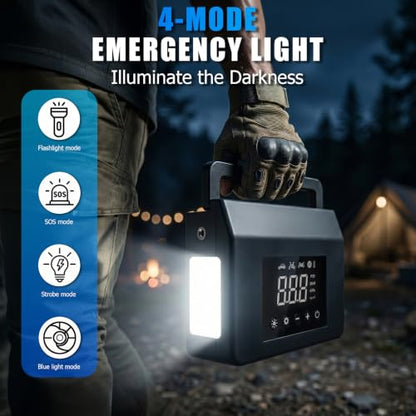 Car Battery Jump Starter with Air Compressor, 4000A 150PSI Tire Inflator, 15000mAh PowerBank with LED Light, 12V Portable Car Battery Jump Power - All Gas/8.0L Diesel