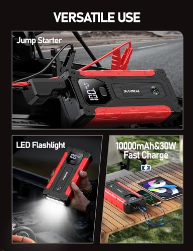 Sharmeal Car Jump Starter 7000A, Jump Starter Battery Pack with PD 30W Quick Charger, 12V Portable Jump Box (for All Gas and 12.0L Diesel) with 4 LED Light - color: 7000A +PD30W Fast Charging(Enhanced Version 2026)