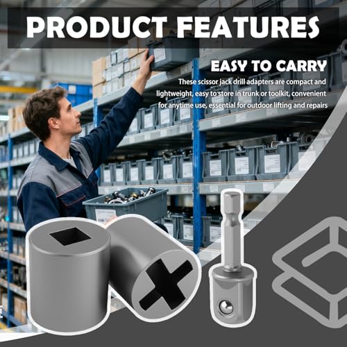 3PCS Scissor Jack Adapter Heavy Duty,Hand Drill Scissor Jack Drill Adapter for Scissors Jacks Lifting,Universal Scissors Jacks for Car Adapters & Conversion Head Automotive Tools