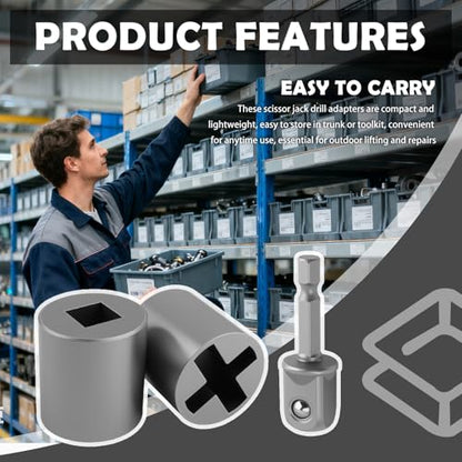3PCS Scissor Jack Adapter Heavy Duty,Hand Drill Scissor Jack Drill Adapter for Scissors Jacks Lifting,Universal Scissors Jacks for Car Adapters & Conversion Head Automotive Tools