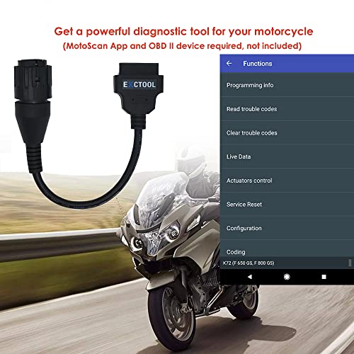OBD2 Diagnostic Adapter Compatible with BMW Motorcycles Year 1996 to 2016 Round 10 Pin Connector to 16 Pin OBD II Female Cable 1 Feet
