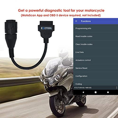 OBD2 Diagnostic Adapter Compatible with BMW Motorcycles Year 1996 to 2016 Round 10 Pin Connector to 16 Pin OBD II Female Cable 1 Feet