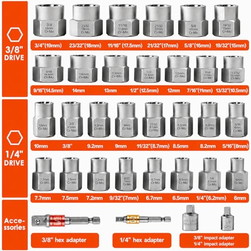 33 PCS Bolt Extractor Set, 3/8" & 1/4" Drive Impact Bolt & Lug Nut Remover Socket Tool Kit, Stripped Bolt Extractor Set, Screw Extractor For Broken,Damaged, Frozen, Studs, Rusted, Bolts, Nuts & Screws - size: 33PCS