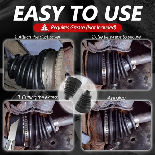 2PCS 19-24 mm Shaft CV Boot Repair Kit,Silicone CV Axle Boot Repair Kit Includes 4 Stainless Steel CVs Boots Clamp & 6 Cable Ties,One-piece Design Tie Rod Boots for Select Vehicle - color: 2PCS