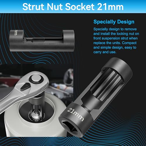 Suspension Socket Tool - 18mm, 19mm, 21mm, 22mm, 24mm Strut Nut Socket, Easy Remove Strut Nuts, 12Pt Vm Number 3353 Accessory (21mm) - color: 21mm
