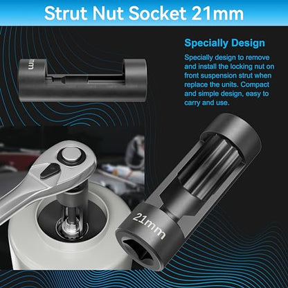 Suspension Socket Tool - 18mm, 19mm, 21mm, 22mm, 24mm Strut Nut Socket, Easy Remove Strut Nuts, 12Pt Vm Number 3353 Accessory (21mm) - color: 21mm