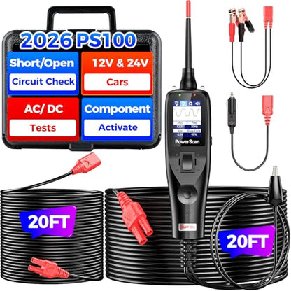 2026 Autel PowerScan PS100 Power Circuit Probe Test for 99% Car, 40FT Cable | 12-24V Automotive Electrical Open/ Short Breaker Finder, Component Activation Tester Tool, AC/DC Trailer Relay Fuse Test