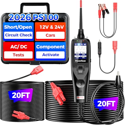 2026 Autel PowerScan PS100 Power Circuit Probe Test for 99% Car, 40FT Cable | 12-24V Automotive Electrical Open/ Short Breaker Finder, Component Activation Tester Tool, AC/DC Trailer Relay Fuse Test