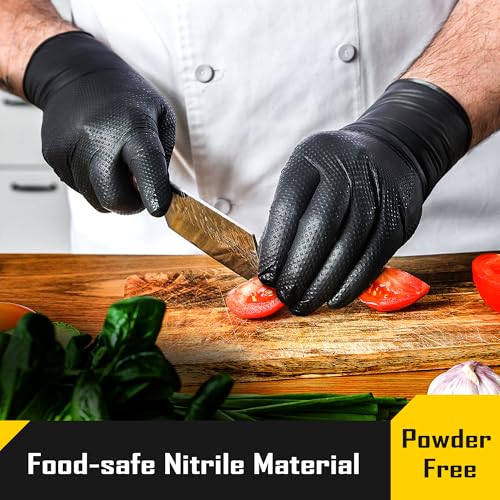 COOLJOB 8 Mil Disposable Nitrile Gloves, Diamond Textured Grip for Cleaning, Dying, Cooking, Waterproof, 100 Count, M-XL