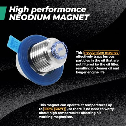 4PCS M14x1.5 Magnetic Engine Oil Drain Plug,Oil Pan Drain Stainless Steel Nut Bolt with High-Temperature Neodymium Magnet,& 16PCS Washers Anti Leakage,for Most Cars,Motorcycles,Boats - size: 4PCS M14 x 1.5 drain plug & 16PCS gaskets.