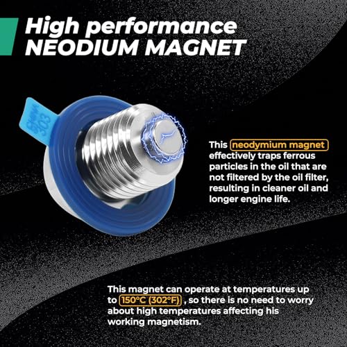 2PCS M14x1.5 Magnetic Engine Oil Drain Plug,Oil Pan Drain Stainless Steel Nut Bolt with High-Temperature Neodymium Magnet,& 8PCS Washers Anti Leakage,for Most Cars,Motorcycles,Boats - size: 2PCS M14 x 1.5 drain plug & 8PCS gaskets.