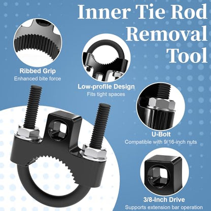 Inner Tie Rod Removal Tool, Tie Rod Puller with Non-Slip Teeth, 3/8'' Universal Low Profile Tool for Car Chassis Rocker Removal And Installation, U-Wrench Repair Mechanic Tools for Most Vehicles