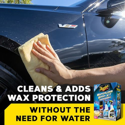 Meguiar's Waterless Wash Kit - This Premium Car Detailing Kit Gently Removes Dirt and Grime, Adds Shine and Protects Several Surfaces on Your Car Without Water – Get Amazing Results Detailing Anywhere - size: 70 Fl Oz (Pack of 1)