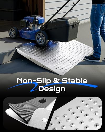 33'' L × 48'' W Shed Ramps for Lawn Mower, 1500lbs Heavy Duty Aluminum Threshold Ramp for Riding Lawn Mower, ATVs & Tractor, Non-Slip Entrance Transition Ramp for Sheds, Barns, Garages