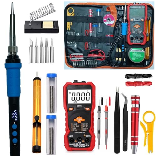 Electric Soldering Iron, Adjustable Temperature Soldering Iron Kit, 5pcs Solding Tips, Digital Multimeter Kit, Multi Tester, NCV, TRMS 6000 Counts, Smart Auto-Ranging, Voltage Tester