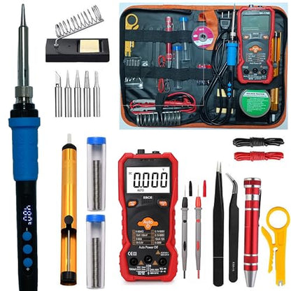Electric Soldering Iron, Adjustable Temperature Soldering Iron Kit, 5pcs Solding Tips, Digital Multimeter Kit, Multi Tester, NCV, TRMS 6000 Counts, Smart Auto-Ranging, Voltage Tester