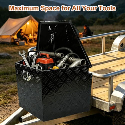29 Inch Aluminum Black Plated Trailer Tongue Tool Box Pickup Waterproof Truck Bed Toolbox with Lock and Key for RVs, ATVs, Trailer & Truck (29"x17"x18") - color: Black, size: 29" x 17" x 18" - Strip