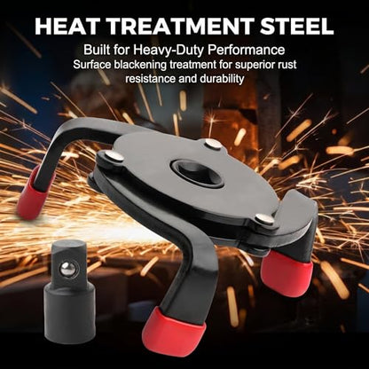 Car Oil Filter Wrench, 3-jaw Adjustable Filter Wrench with Variable Diameter Sleeve Adapter, One-way Anti-slip Steel Removal Tool, Portable Tool for Most Cars SUVs Trucks (Black)
