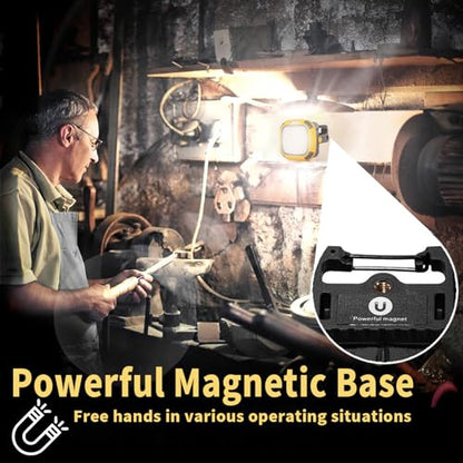 2 Pack Magnetic Work Light Rechargeable 5000 Lumens, 4 Brightness & 4 Color LED Flood Light, 36h Runtime, USB-A Output Port, Ipx4 Waterproof for Car Repair, Construction, Emergency, Garage, Hurricane