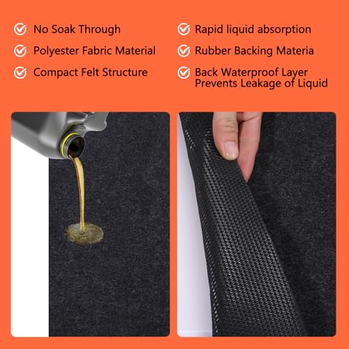 Oil Spill Mat, 48×72 Inch Garage Floor Mat for Under Car, Waterproof, Reusable Washable Premium Oil Absorbent Pads Protects Floor from Oil Drips and Spills, Non-Slip, Black (48" x 72")