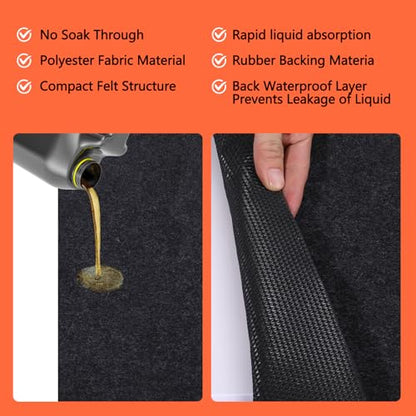 Oil Spill Mat, 48×72 Inch Garage Floor Mat for Under Car, Waterproof, Reusable Washable Premium Oil Absorbent Pads Protects Floor from Oil Drips and Spills, Non-Slip, Black (48" x 72")