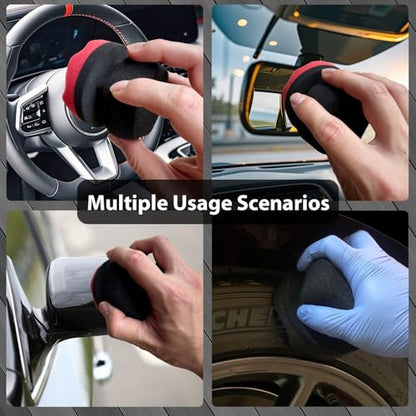 Tire Shine Applicator Pads, 4 Pcs Tire Dressing Applicator, Reusable Tire Shine Sponge Wave Contoured for Car Detailing, 3.15inch (2 Red & 2 Black) - size: 3.15inch-2 Black & 2 Red